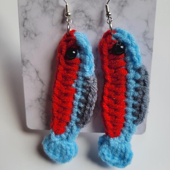 Hand Crafted Jewelry - Adorable Hand-Crocheted Sardines Fish Earrings
